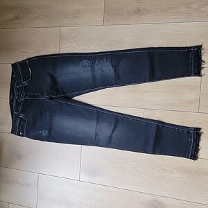 FIDELITY MILA MID RISE ANKLE SLIM JEANS 28 CARBON BLACK WASH ANKLE FRAY